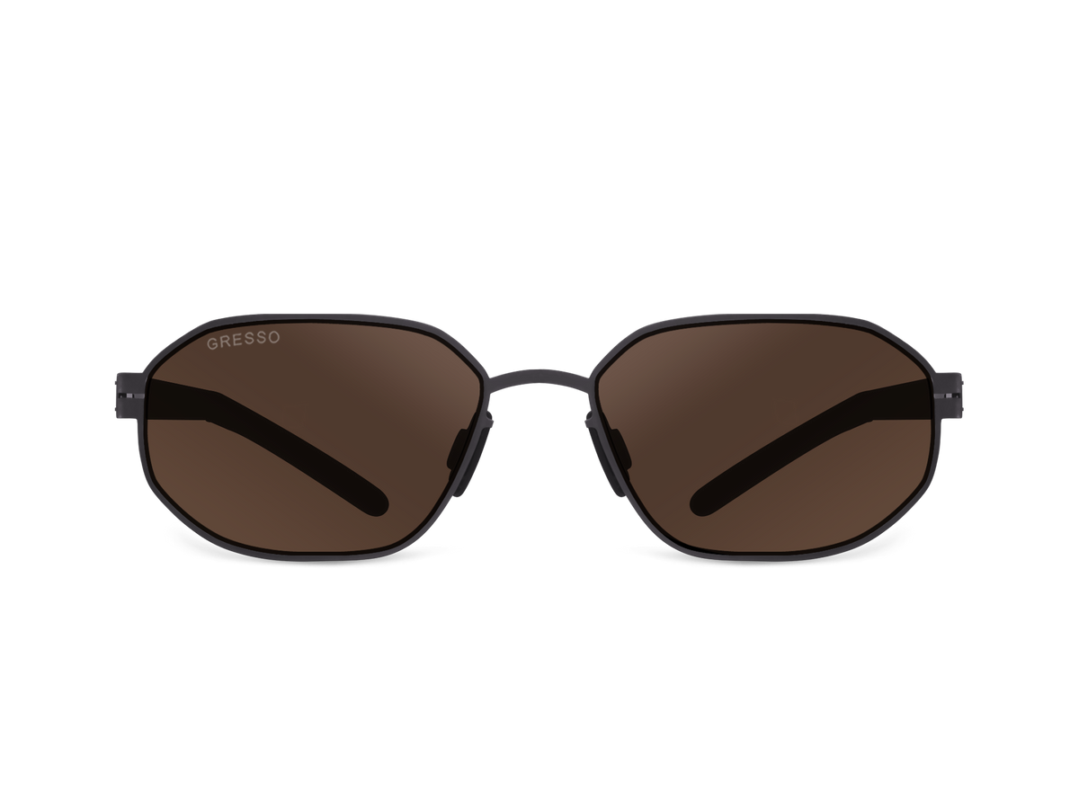 Titanium square sunglasses for men GRESSO Tulum with Zeiss polarized brown lenses #color_brown-mono
