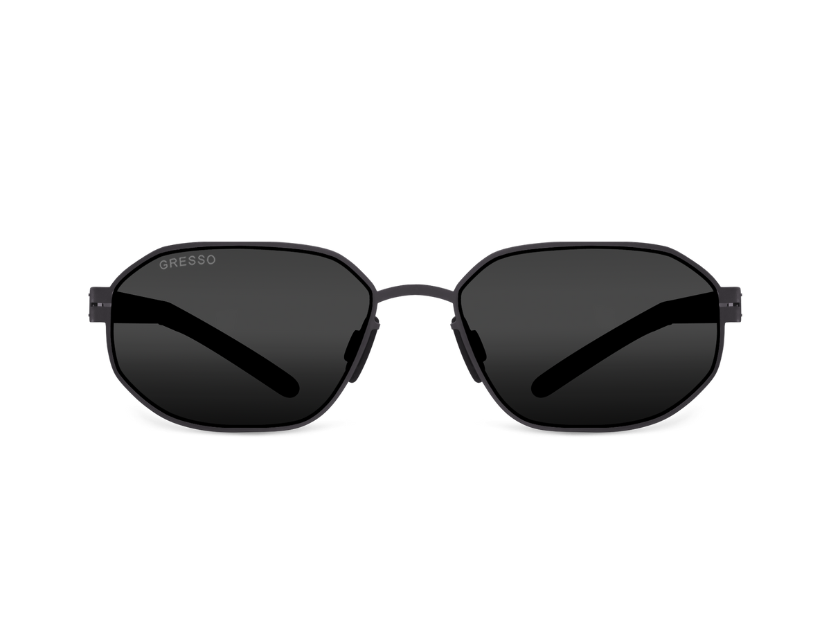 Titanium square sunglasses for men GRESSO Tulum with Zeiss polarized grey lenses #color_grey-mono