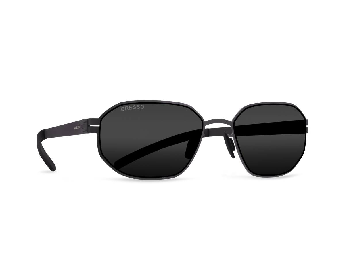 Titanium square sunglasses for men GRESSO Tulum with Zeiss polarized grey lenses #color_grey-mono