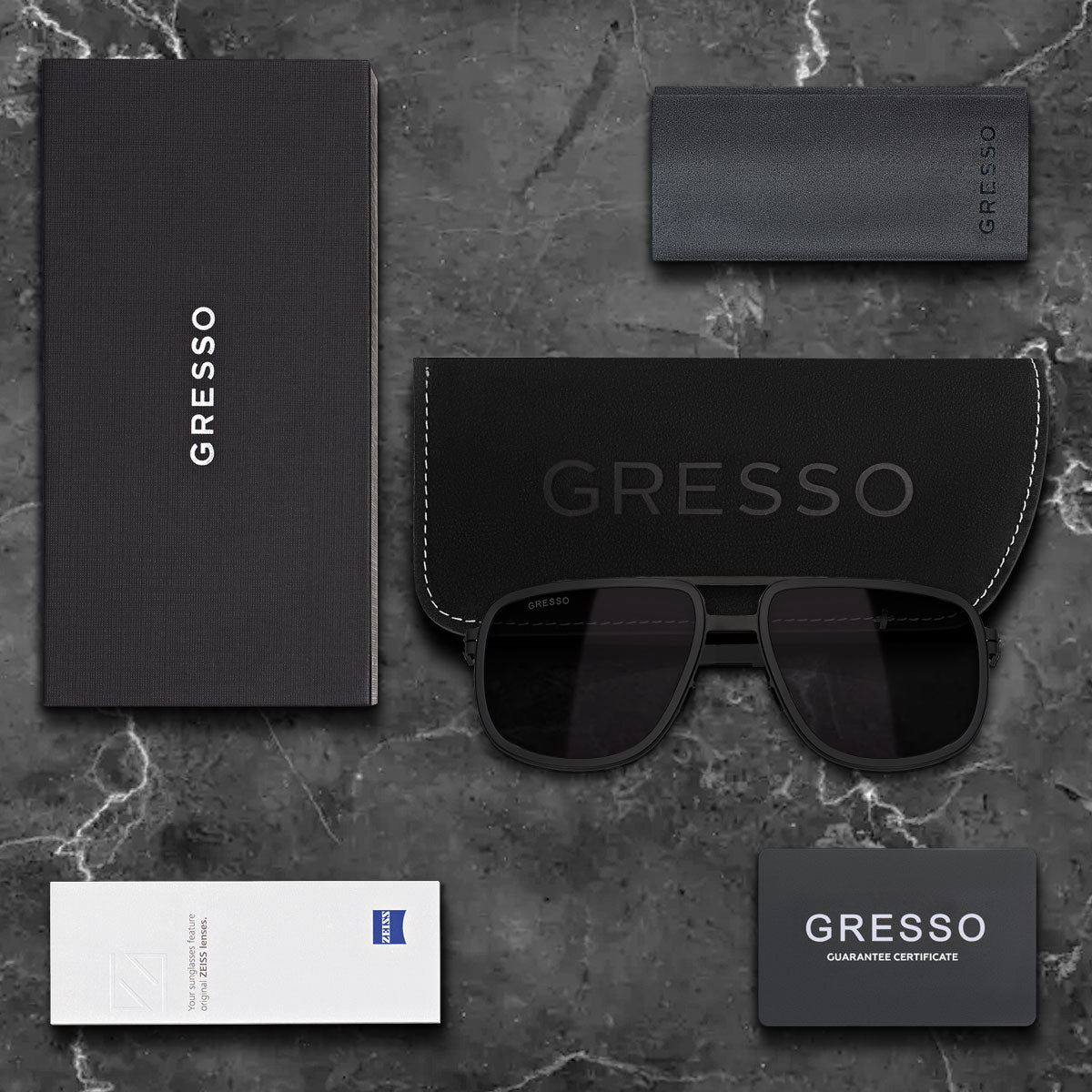 Titanium square sunglasses for men GRESSO Walter with Zeiss polarized grey lenses